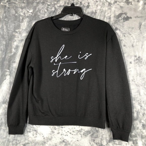 MIKEN Flow Sweatshirt Women’s Sweater Black She Is Strong Size Small - Picture 1 of 12